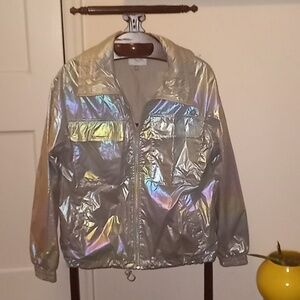 Melograno rice Holographic Windbreaker jacket colorful w rainbow zipper size S